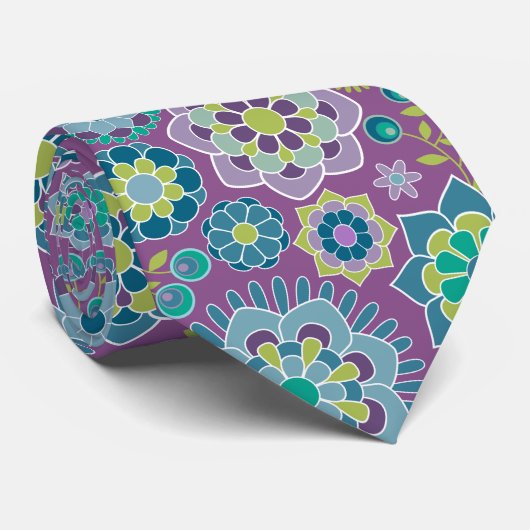 Funky Colorful Floral Pattern - Lila Krawatte (Gerollt)