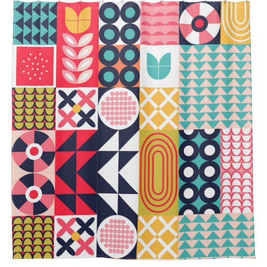 Funky colorful Geometric Mitte Century Duschvorhang (Vorderseite)