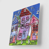 Funky Colorful Houses Quadratische Wanduhr (Winkel)