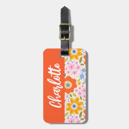 Funky Colorful Retro Monogram Gepäckanhänger (Vorderseite vertikal)