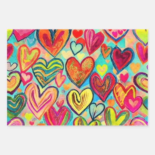 Funky Colors Heart Pattern Mix Geschenkpapier Set (Vorderseite 3)
