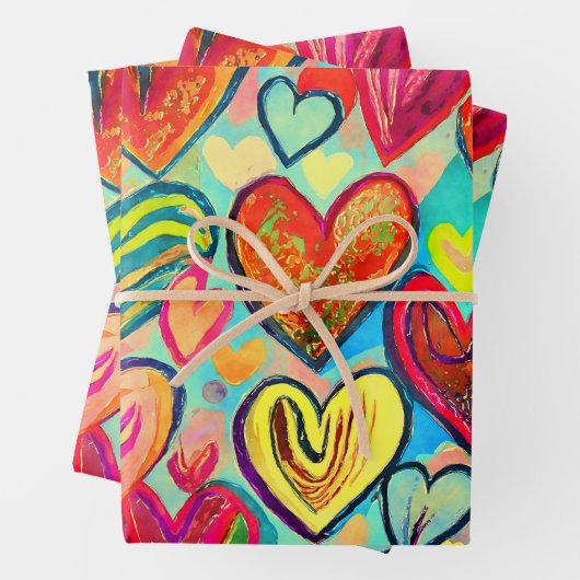 Funky Colors Heart Pattern Mix Geschenkpapier Set (Beispiel)