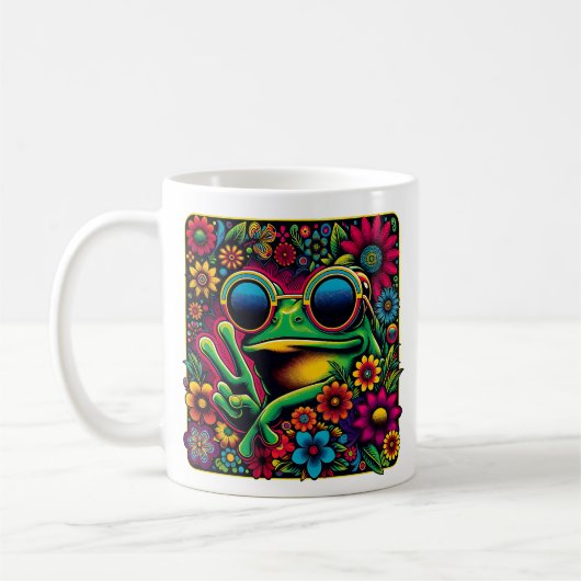 Funky Cool Frog Peace Sign Kaffeetasse (Links)