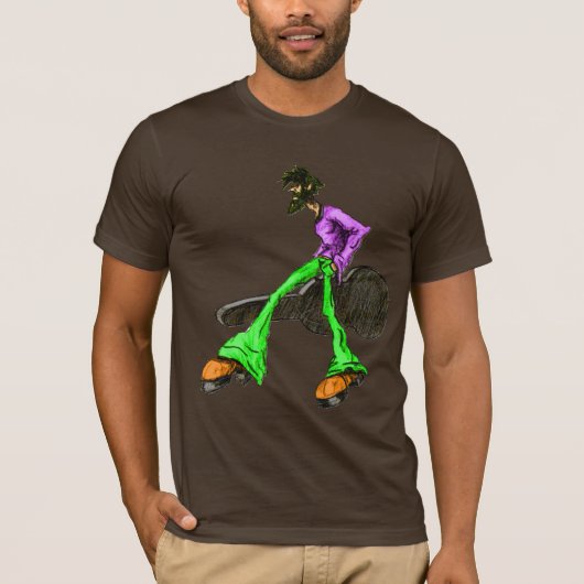 Funky Cool Guitar Disco Comic Green T-Shirt (Vorderseite)