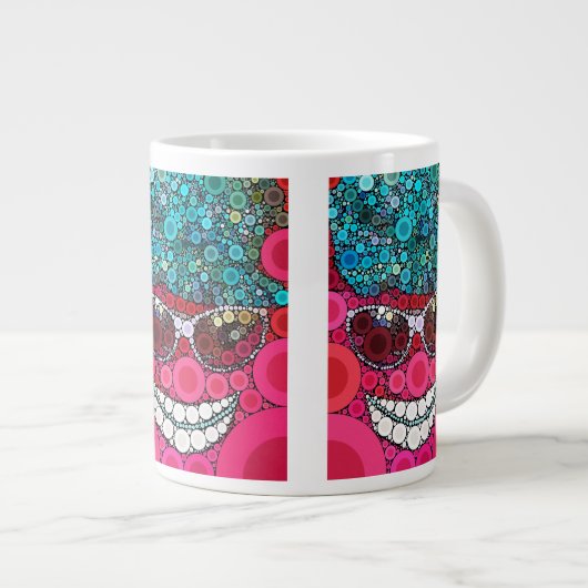 Funky Cool Lächeln Gesichtssunglasche Hutrosa Blau Jumbo-Tasse (Vorderseite Rechts)