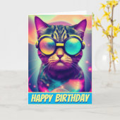 Funky Cool Psychedelic Goggles Cat Karte (Gelbe Blume)
