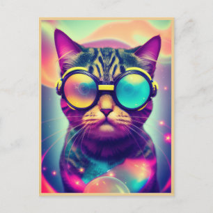 Funky Cool Psychedelic Goggles Cat Postkarte