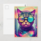 Funky Cool Psychedelic Goggles Cat Postkarte (Vorne/Hinten)