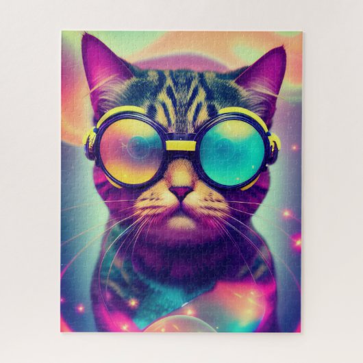 Funky Cool Psychedelic Goggles Cat Puzzle (Vertikal)