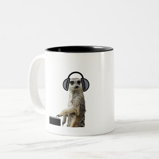 Funky cooles meerkat DJ Zweifarbige Tasse (Vorderseite Links)
