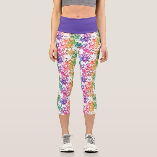 Funky Cooles Retro Modernes Sternenmuster Capri Leggings (Vorderseite)