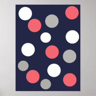 Funky Coral Pink White Gray Balls Circles Poster