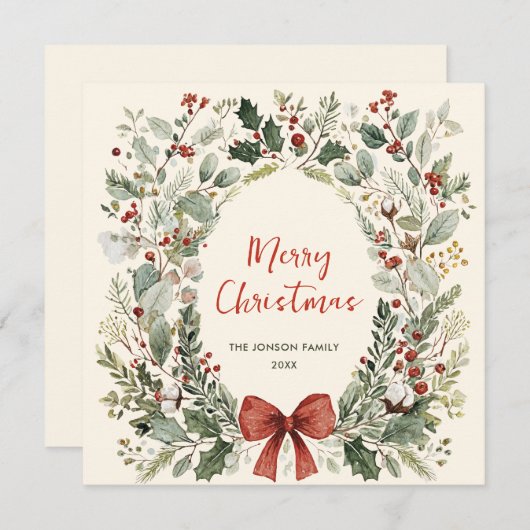 Funky Country Retro Boho Weihnachtskranz Feiertagskarte (Vorne/Hinten)