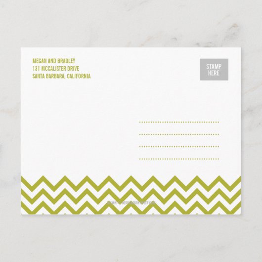 Funky Couple Save the Date Postcard - grün Ankündigungspostkarte (Rückseite)