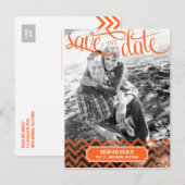 Funky Couple Save the Date Postcard - Orange Ankündigungspostkarte (Vorne/Hinten)
