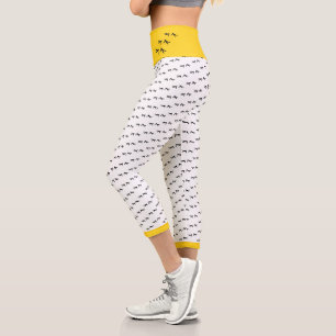Funky Crazy Chicken Run! Schwarz & Weiß/Gelb Capri Leggings