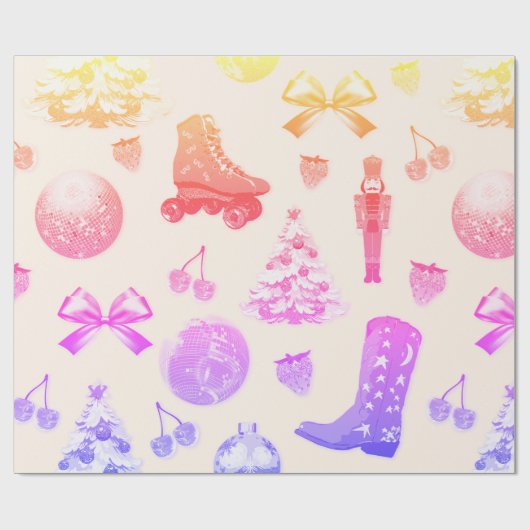 Funky Cute Girly Pink Christmas Pattern Geschenkpapier (Flach)