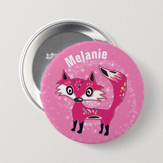 Funky Cute Pink Fox Personalised Button (Vorne & Hinten)