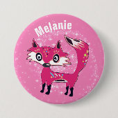 Funky Cute Pink Fox Personalised Button (Vorderseite)