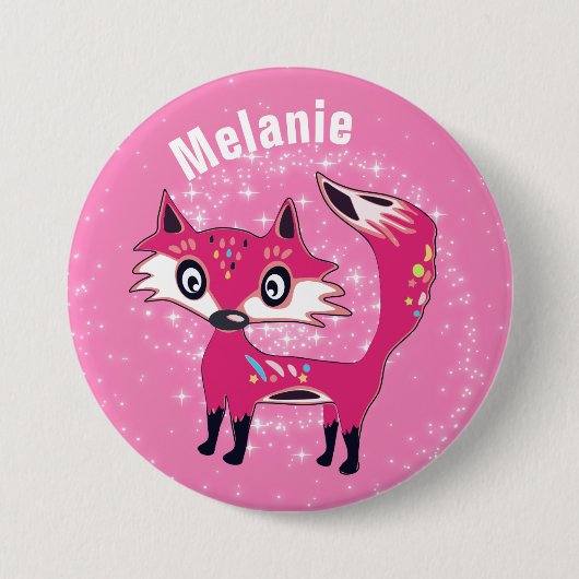 Funky Cute Rosa Fuchs Personalisiert Button (Vorderseite)