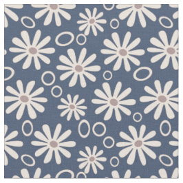 Funky Daisies and Bubbles Marine und weiß Stoff