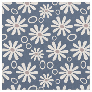 Funky Daisies and Bubbles Marine und weiß Stoff