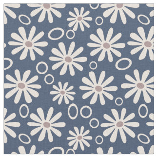 Funky Daisies and Bubbles Marine und weiß Stoff