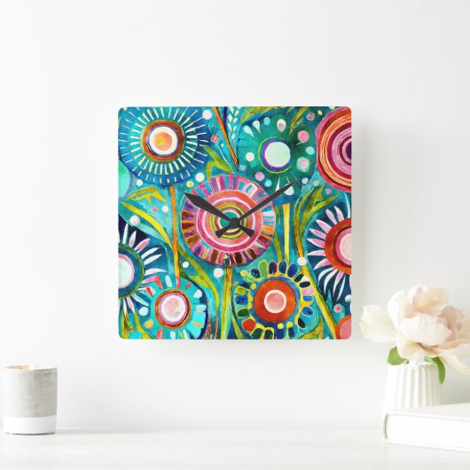 Funky Dandelons Wall Clock Quadratische Wanduhr (Zuhause)