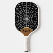 Funky Dark Halloween Spooky Spider Web Gold Arch Pickleball Schläger (Rückseite)
