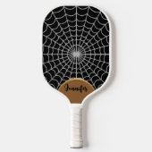 Funky Dark Halloween Spooky Spider Web Gold Arch Pickleball Schläger (Vorderseite)