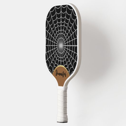 Funky Dark Halloween Spooky Spider Web Gold Arch Pickleball Schläger (Links)
