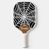 Funky Dark Halloween Spooky Spider Web Gold Arch Pickleball Schläger (Vorderseite)