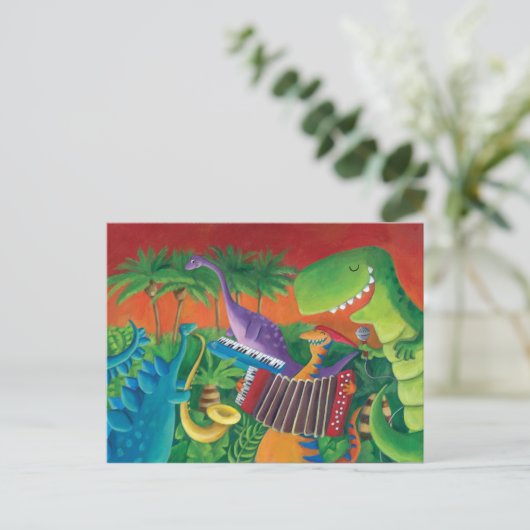 Funky Dinosaur Band Postkarte (Stehend Vorderseite)