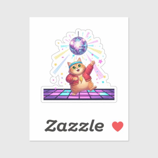 Funky Disco Ball Cat Retro 80s New Year's Party Aufkleber (Blatt)