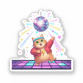 Funky Disco Ball Cat Retro 80s New Year's Party Aufkleber (Vorderseite)