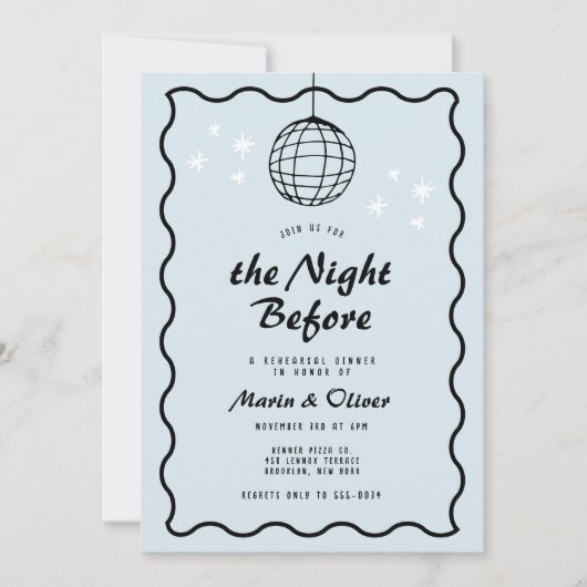 Funky Disco Ball Wave Retro Probe Abendessen Einladung (Vorderseite)