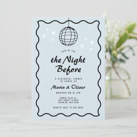 Funky Disco Ball Wave Retro Probe Abendessen Einladung (Stehend Vorderseite)