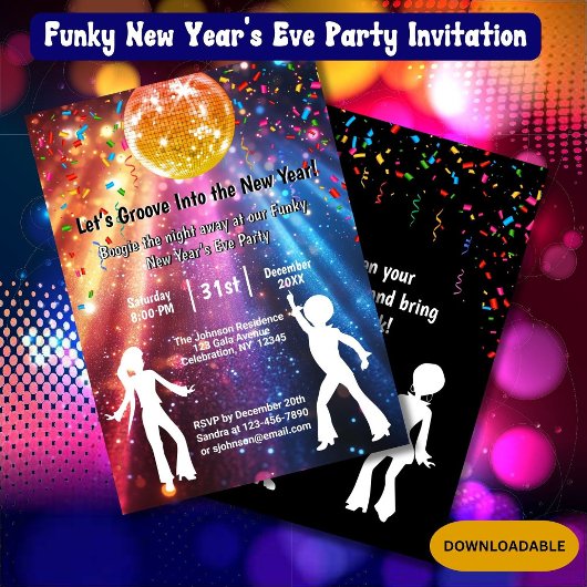 Funky Disco New Yea's Eve Party Einladung