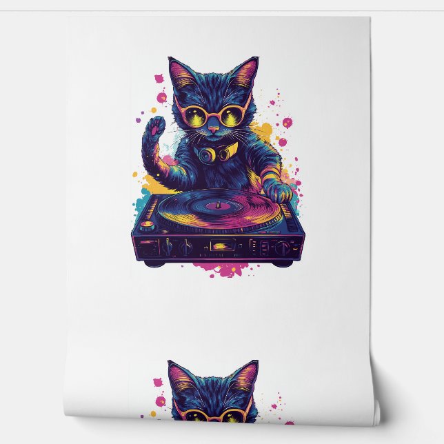 Funky DJ Cat - Retro Disco Kitty Party Tapete (Abrollen)