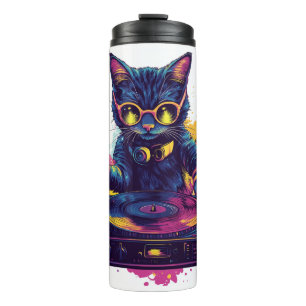 Funky DJ Katze � Retro Disco Kitty Party Thermosbecher