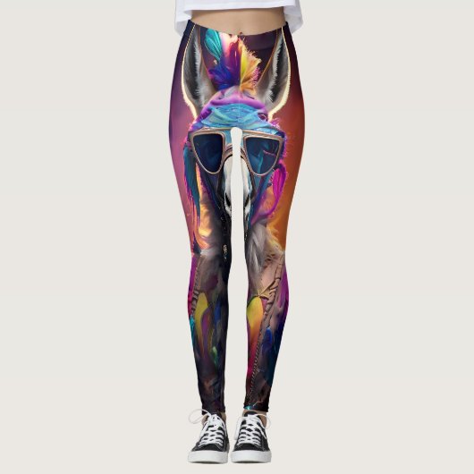 Funky Donkey Blue Glasses Leggings (Vorderseite)