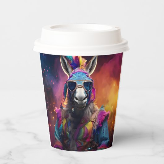 Funky Donkey Blue Glasses Pappbecher (Vorderseite)