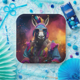 Funky Donkey Blue Glasses Pappteller