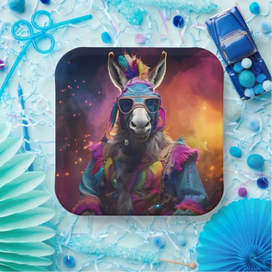 Funky Donkey Blue Glasses Pappteller (Party)