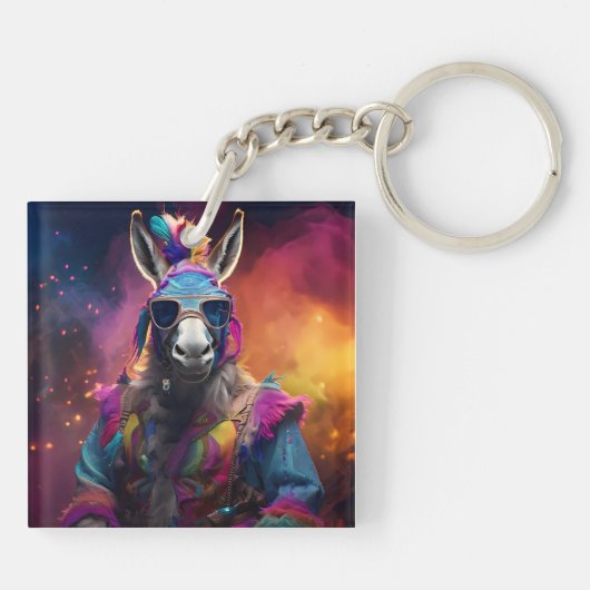 Funky Donkey Blue Glasses Schlüsselanhänger (Rückseite)