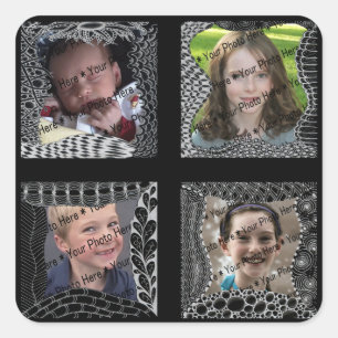 Funky Doodle Picture Frame Collage Quadratischer Aufkleber