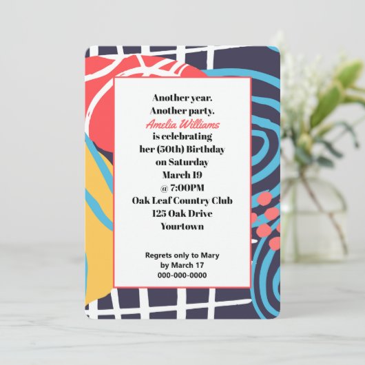 Funky Doodles Birthday Party Einladung (Stehend Vorderseite)