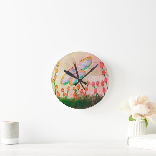 Funky Dragonfly Abstrakte Kunst Runde Wanduhr (Zuhause)