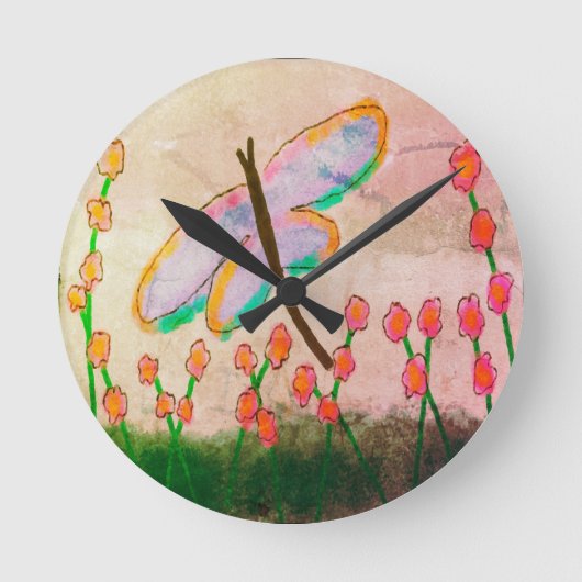 Funky Dragonfly Abstrakte Kunst Runde Wanduhr (Vorderseite)