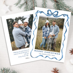 Funky Dustiger Blau-Christmas-Bow-Ribbon 2 Foto Feiertagskarte